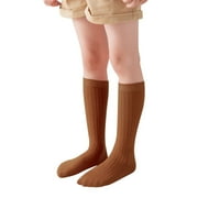 MEZZALL Kids Boys Girls Cotton Socks UniSolid Color Socks Casual Crew Socks Toddler Dress Sock Classic Sundress, Brown, 1-12 Years
